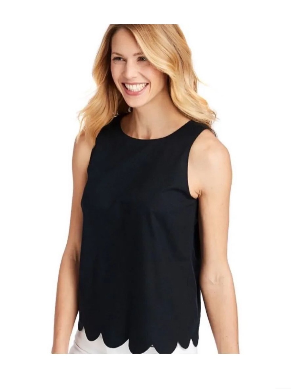 Vineyard Vines Black Sleeveless Scallop-Hem Shell